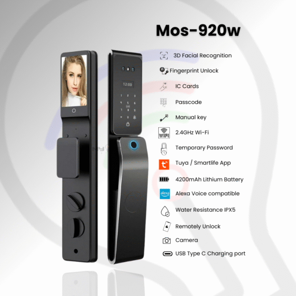Mos-920w TUYA SMART 3D LOCK Waterproof Tuya 3D Face Recognition Smart Lock Fingerprint Mos-920w